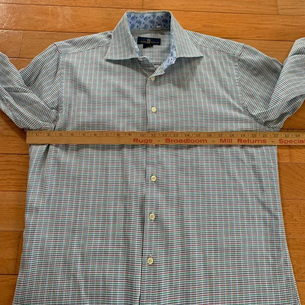Eredi Pisano Shirt Mens 16.5 42 Houndstooth Floral Button‎ Up Italy Multicolor